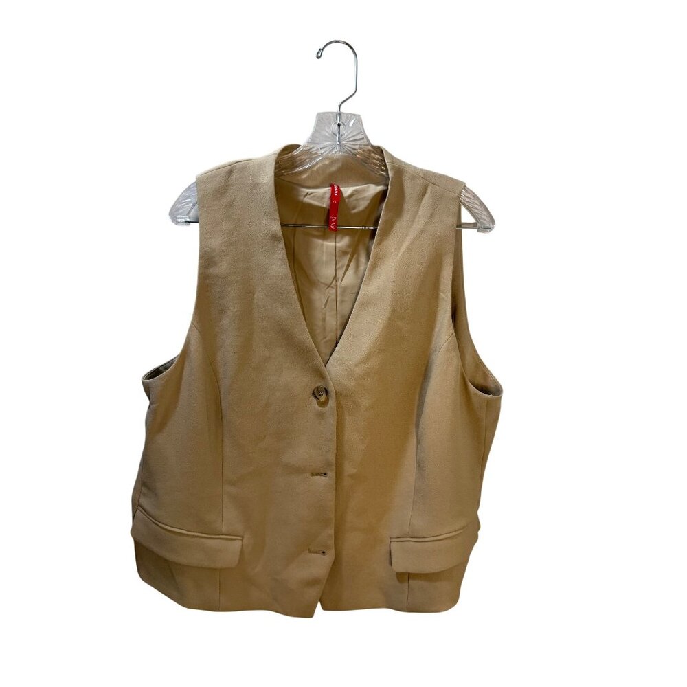 Spanx Womens Camel Beige Button-Front Vest 1X Plus Size Classic Tailored Fit‎